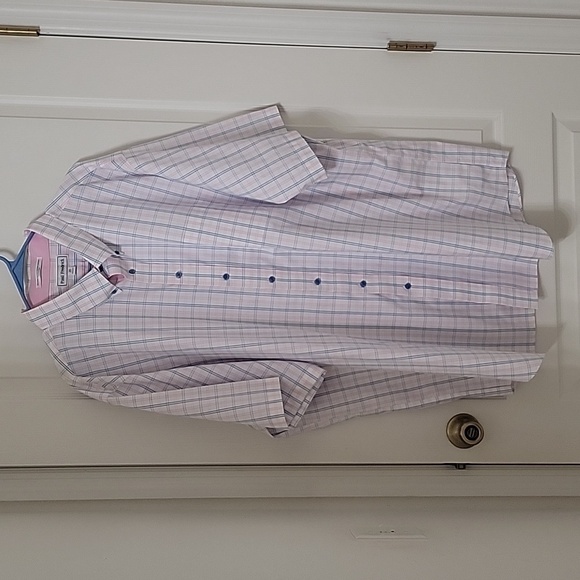 Paul Fredrick Size 20 White Short Sleeve Buttondown with Blue & Pink Plaid - Picture 1 of 9